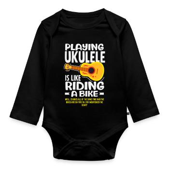 Funny Ukulele Designs and Sayings - Organic Longsleeve Baby Bodysuit - black - Front