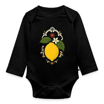 Citron italien dans le style estival - Body Bébé bio manches longues - noir - Devant