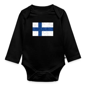 Drapeau de la Finlande Suomi Drapeau finlandais Aspect utilisé - Body Bébé bio manches longues - noir - Devant