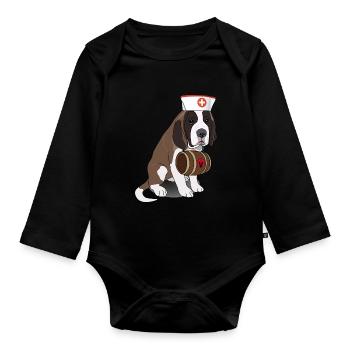 Lustiger Hund Bernhardiner mit Fass - Baby Bio-Langarm-Body - Schwarz - Vorne