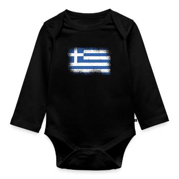 Grèce Drapeau Hellas Athènes Drapeau grec - Body Bébé bio manches longues - noir - Devant