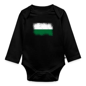 Sachsen Flagge Sächsische Fahne Ossi Urlaub SN - Baby Bio-Langarm-Body - Schwarz - Vorne