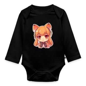 Chienne japonaise Shiba Inu, fille en portrait - Body Bébé bio manches longues - noir - Devant