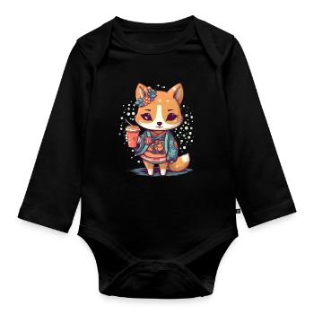 Chienne japonaise Shiba Inu Kemono, adolescente - Body Bébé bio manches longues - noir - Devant