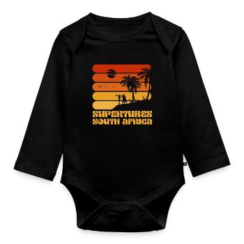 Surfing Vintage Supertubes Beach South Africa - Baby Bio-Langarm-Body - Schwarz - Vorne