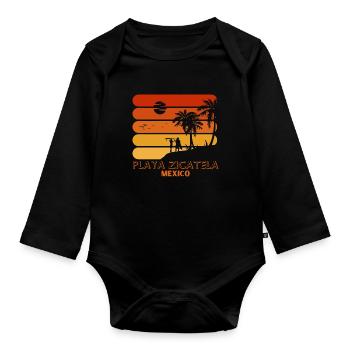 Surfing Vintage Playa Zicatela Beach Mexico Retro - Baby Bio-Langarm-Body - Schwarz - Vorne