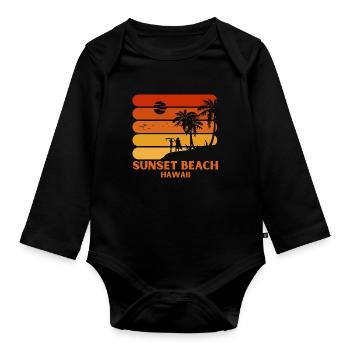Surfing Vintage Sunset Beach Hawaii Retro Surf - Organic Longsleeve Baby Bodysuit - black - Front