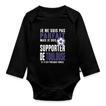 supporter football Toulouse humour club toulousain - Body Bébé bio manches longues - noir - Devant
