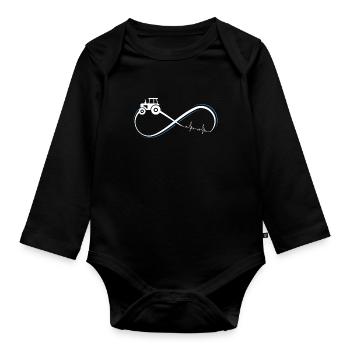 Tractor agriculture farmer gift · heartbeat - Organic Longsleeve Baby Bodysuit - black - Front