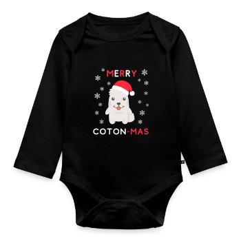 Merry Coton Mas - Funny Christmas Coton de Tulear - Organic Longsleeve Baby Bodysuit - black - Front