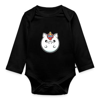 Rundes Einhorn Einhorn das letzte Einhorngeschenk - Baby Bio-Langarm-Body - Schwarz - Vorne
