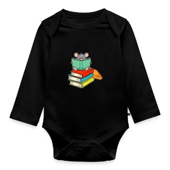 Reading Fox Bookworm Christmas Gift Idea - Organic Longsleeve Baby Bodysuit - black - Front