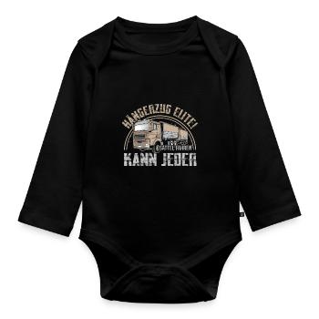 Lastwagen LKW Spedition Geschenk · Hängerzug Elite - Baby Bio-Langarm-Body - Schwarz - Vorne