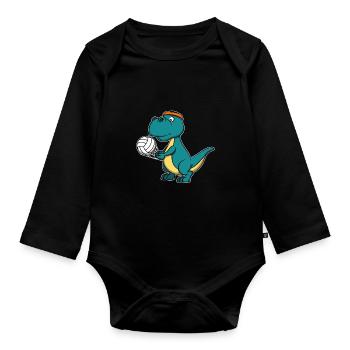 Cute Dinosaur Volleyball Christmas Gift Birthday - Organic Longsleeve Baby Bodysuit - black - Front