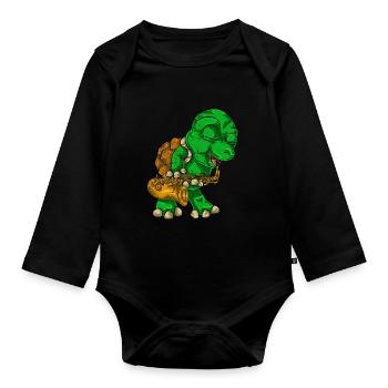 Schildkröte Musik Saxophon - Baby Bio-Langarm-Body - Schwarz - Vorne