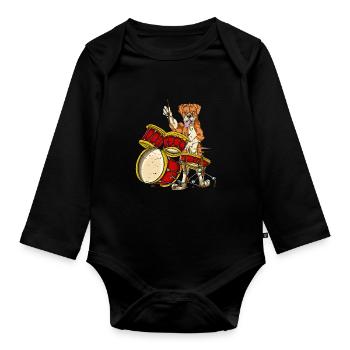 Boxer drums - Organic Longsleeve Baby Bodysuit - black - Front