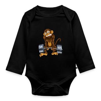 Monkey deadlift sport - Organic Longsleeve Baby Bodysuit - black - Front