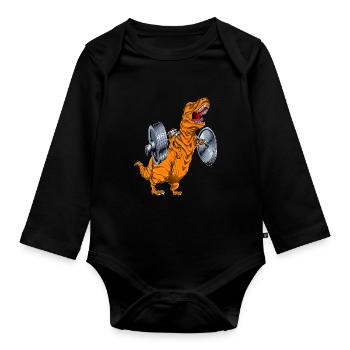 Tyrannosaurus Squat - Organic Longsleeve Baby Bodysuit - black - Front