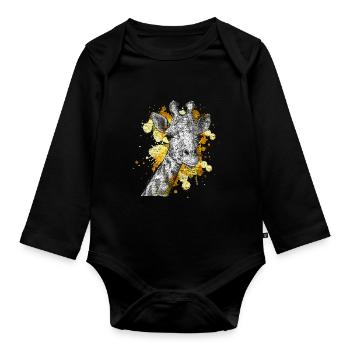 Giraffe Animal - Organic Longsleeve Baby Bodysuit - black - Front