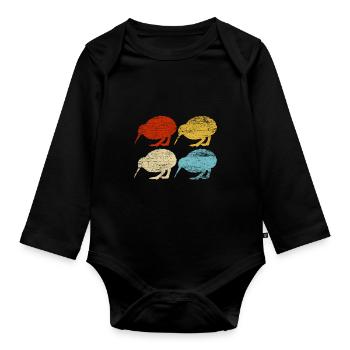 Retro kiwi New Zealand - Organic Longsleeve Baby Bodysuit - black - Front