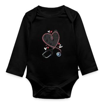 Stethoscope heart - Organic Longsleeve Baby Bodysuit - black - Front