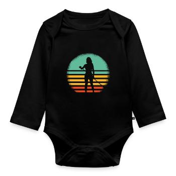 Stand up paddle fille rétro - Body Bébé bio manches longues - noir - Devant