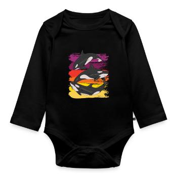 Orca Wal Killerwal - Baby Bio-Langarm-Body - Schwarz - Vorne