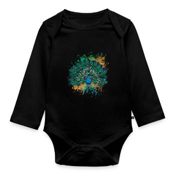 Paon beauté plume de paon - Body Bébé bio manches longues - noir - Devant