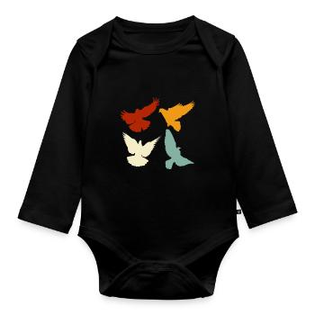 Retro pigeon animal - Organic Longsleeve Baby Bodysuit - black - Front