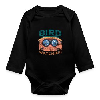 Bird Binoculars - Organic Longsleeve Baby Bodysuit - black - Front
