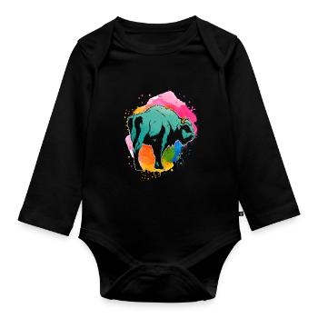 Büffel Hörner Tiere - Baby Bio-Langarm-Body - Schwarz - Vorne