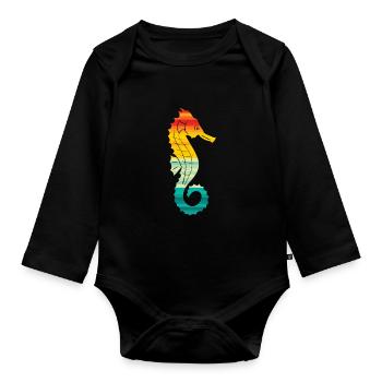 Retro seahorse - Organic Longsleeve Baby Bodysuit - black - Front