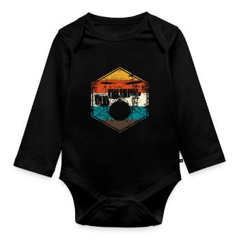 Retro Schlagzeug - Baby Bio-Langarm-Body - Schwarz - Vorne