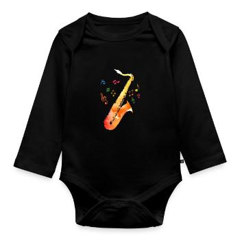 Saxophon Musiker - Baby Bio-Langarm-Body - Schwarz - Vorne