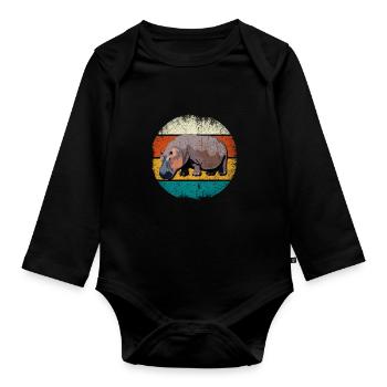 Nilpferd - Baby Bio-Langarm-Body - Schwarz - Vorne