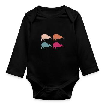 Neuseeland Kiwi Neuseeländer - Baby Bio-Langarm-Body - Schwarz - Vorne
