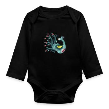 Oiseau paon - Body Bébé bio manches longues - noir - Devant