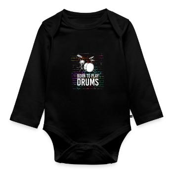 Schlagzeug Schlagzeuger Drumsticks - Baby Bio-Langarm-Body - Schwarz - Vorne