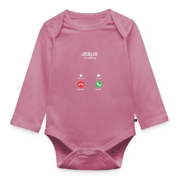 Jesus Is Calling and I must go - Organic Longsleeve Baby Bodysuit - mauve - Front