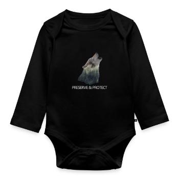 Preserve & Protect Wolf Klimawandel - Baby Bio-Langarm-Body - Schwarz - Vorne