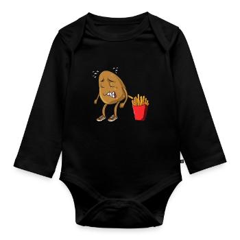 Funny French Fries Gift with Potato Pooping Fries - Body Bébé bio manches longues - noir - Devant