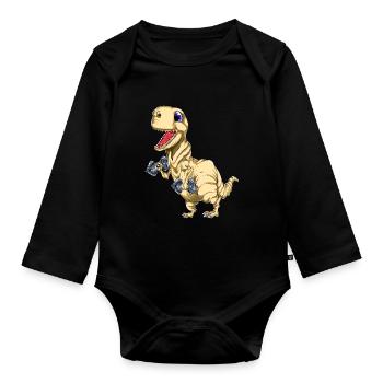 Tyrannosaurus bicep curls - Organic Longsleeve Baby Bodysuit - black - Front