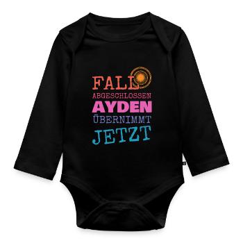 Geschenk für Ayden - Baby Bio-Langarm-Body - Schwarz - Vorne