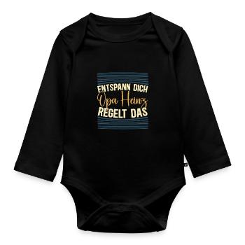 Entspann dich Opa Heinz regelt das - Baby Bio-Langarm-Body - Schwarz - Vorne