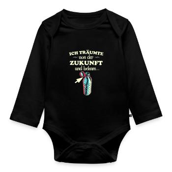 Ich träumte von der Zukunft und bekam feste Deckel - Baby Bio-Langarm-Body - Schwarz - Vorne