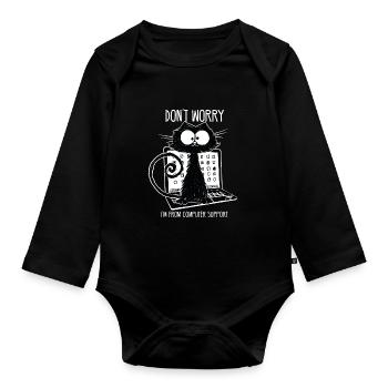 Schwarze Katze Lustiger Spruch Computer Support - Baby Bio-Langarm-Body - Schwarz - Vorne