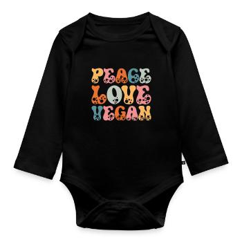 Vegan Peace Love Retro Vegetarian - Baby Bio-Langarm-Body - Schwarz - Vorne