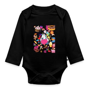 Conception de licorne pour les filles - Body Bébé bio manches longues - noir - Devant