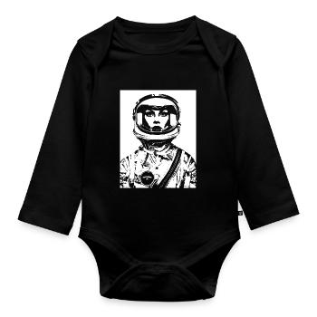 ASTRONAUTIN ASTRONAUT FRAU FRAUENPOWER STENCIL - Baby Bio-Langarm-Body - Schwarz - Vorne