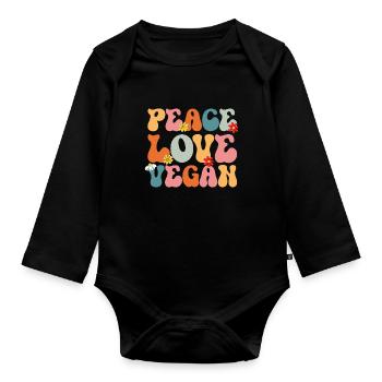 Vegan Peace Love Retro Vegetarian - Baby Bio-Langarm-Body - Schwarz - Vorne